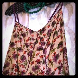 Lightweight Floral Sundress with Purple Piping